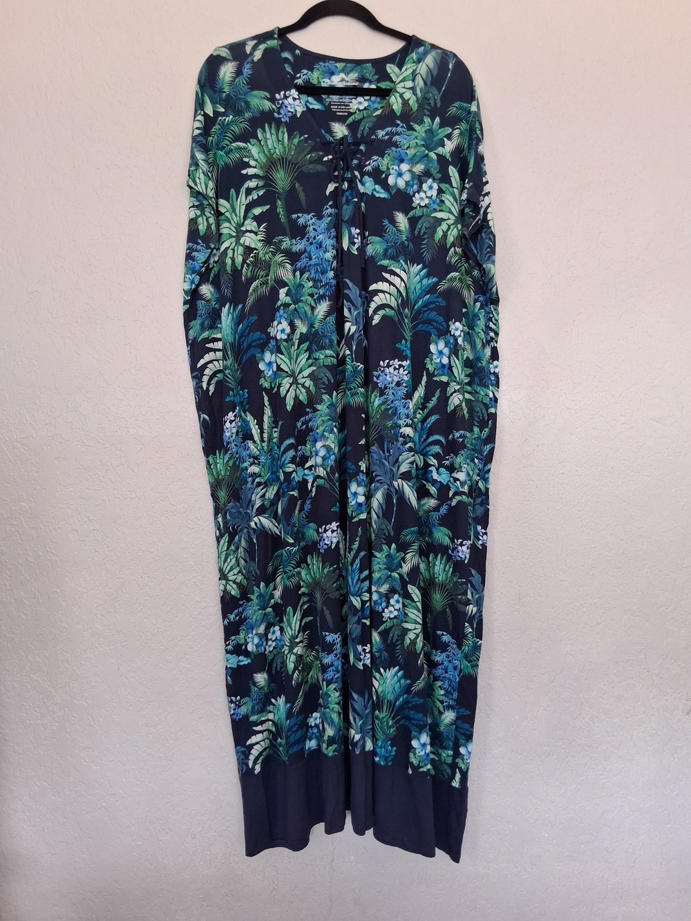 ​Tommy Bahama Maxi Dress L XL Tropical Floral Lace Up Caftan Kaftan Blue Lounger